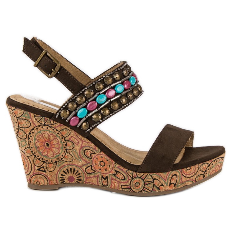 Corina Sandale pe toc de plută maro Corina Sandale pe toc de plută maro