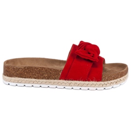 Papuci roșii cu fundă roșu