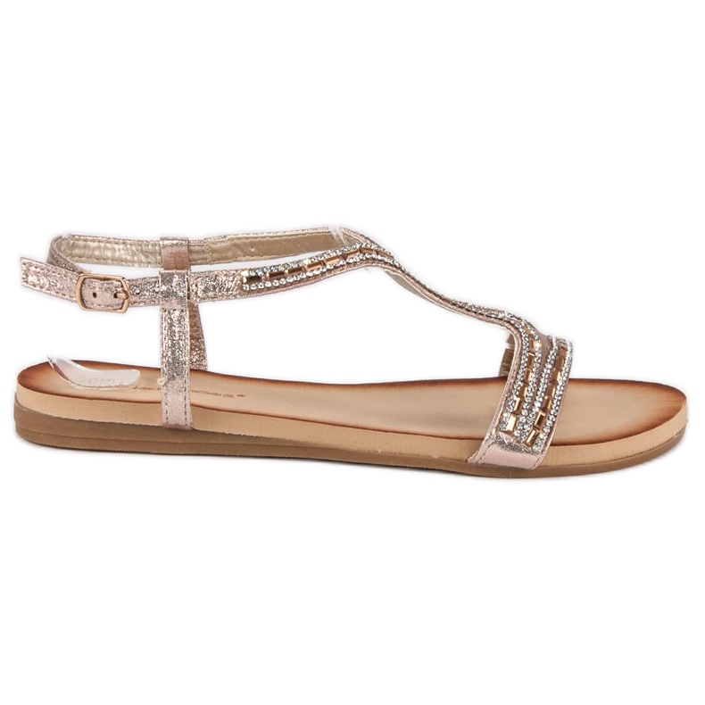 Ideal Shoes Sandale aurii cu cristale de aur Ideal Shoes Sandale aurii cu cristale de aur