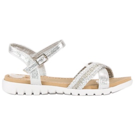 Top Shoes Sandale plate argintii gri