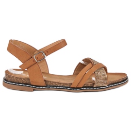 Renda Sandale plate cu cataramă maro