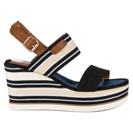 Sandale cu pană cu nervuri negru