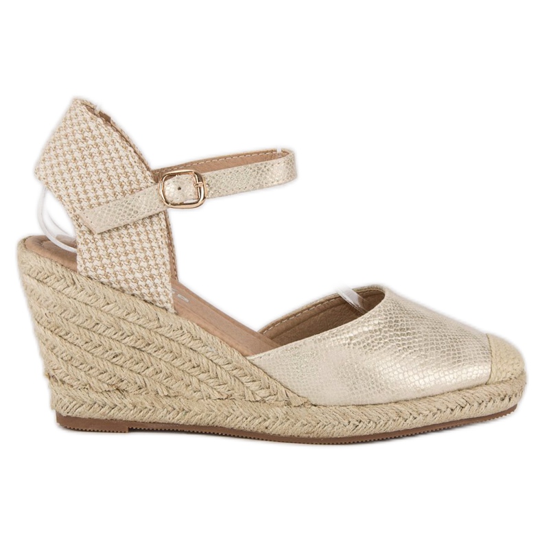 Nio Nio Sandale espadrile cu pană maro galben Nio Nio Sandale espadrile cu pană maro galben