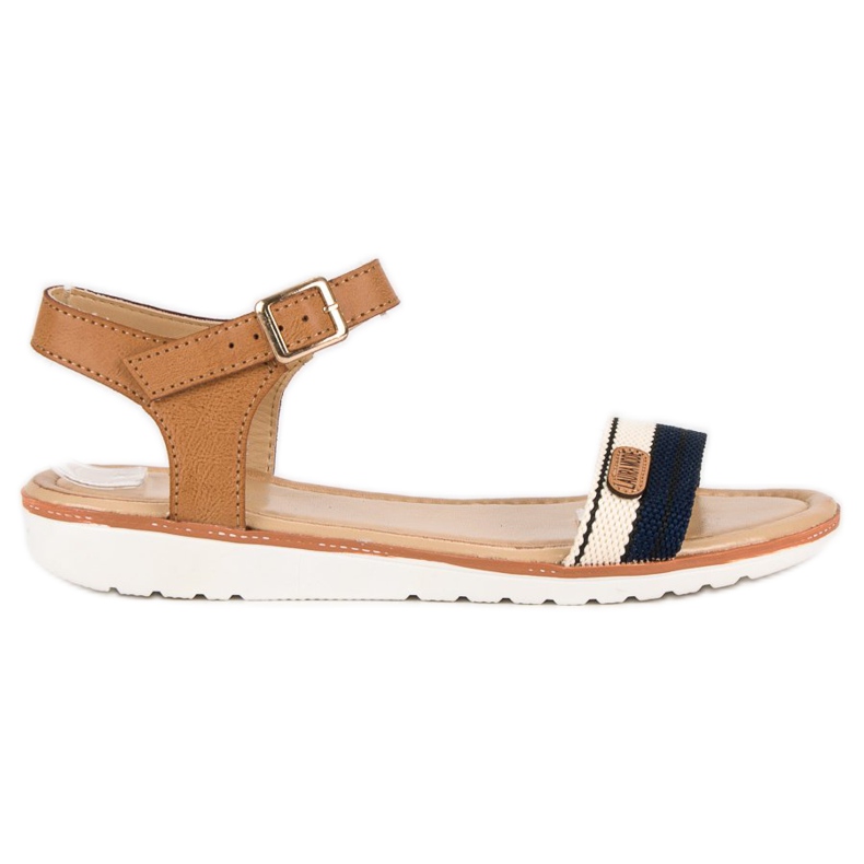 Laura Mode Sandale plate din material textil maro