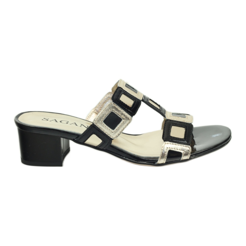 Papuci Sagan negri si aurii negru galben