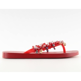 Flip flops cu margele rosii JH68 Roșu roşu
