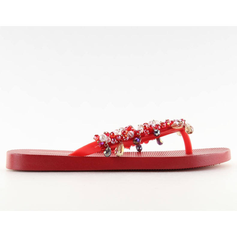 Flip flops cu margele rosii JH68 Roșu