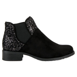 Botine din piele intoarsa cu toc plat negru Botine din piele intoarsa cu toc plat negru