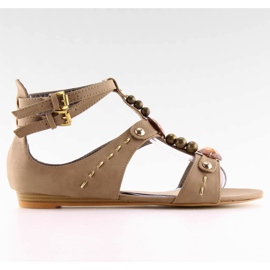 Sandale de dama cu pietre kaki ZS3522