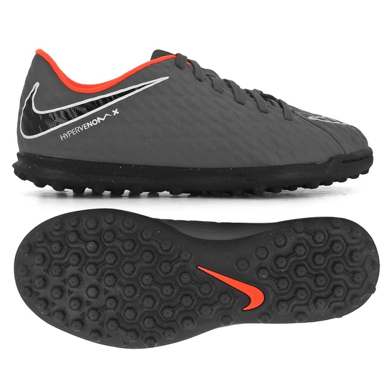 Pantofi de fotbal Nike Hypervenom PhantomX 3 Club Tf Jr AH7298-081 gri / argintiu, portocaliu, gri / argintiu gri
