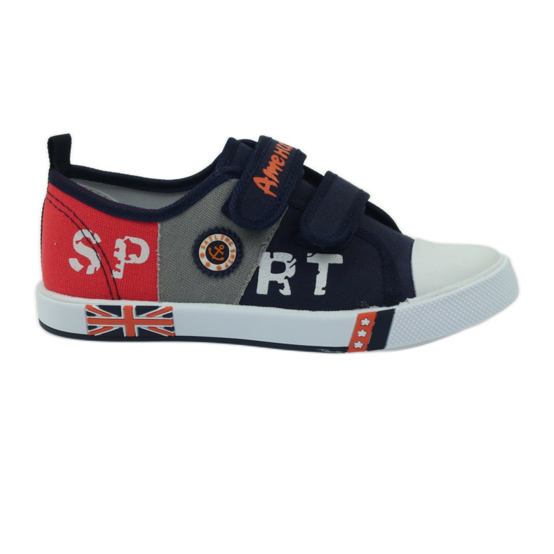 American Club Pantofi copii adidasi cu un steag Velcro american bleumarin alb portocale gri albastru marin