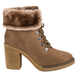 Seastar Cizme cu siret cu blana maro