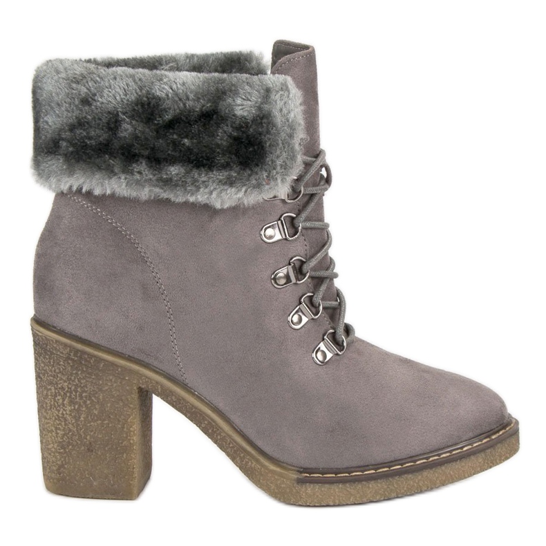 Seastar Cizme cu siret cu blana gri