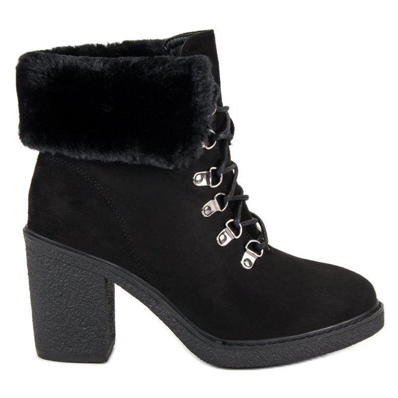 Seastar Ghete cu dantelă cu blană negru