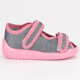 Papuci pe Velcro gri roz
