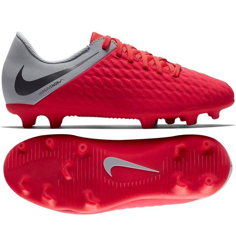 Pantofi de fotbal Nike Hypervenom Phantom 3Club Fg Jr AJ4146-600 multicolor roșu