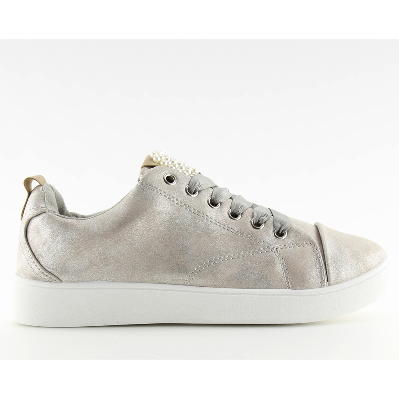 Gri 88013 Adidași argintii cu perle