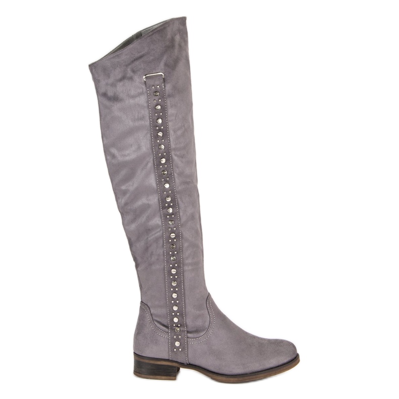 Super Me Cizme din piele de căprioară cu toc plat gri