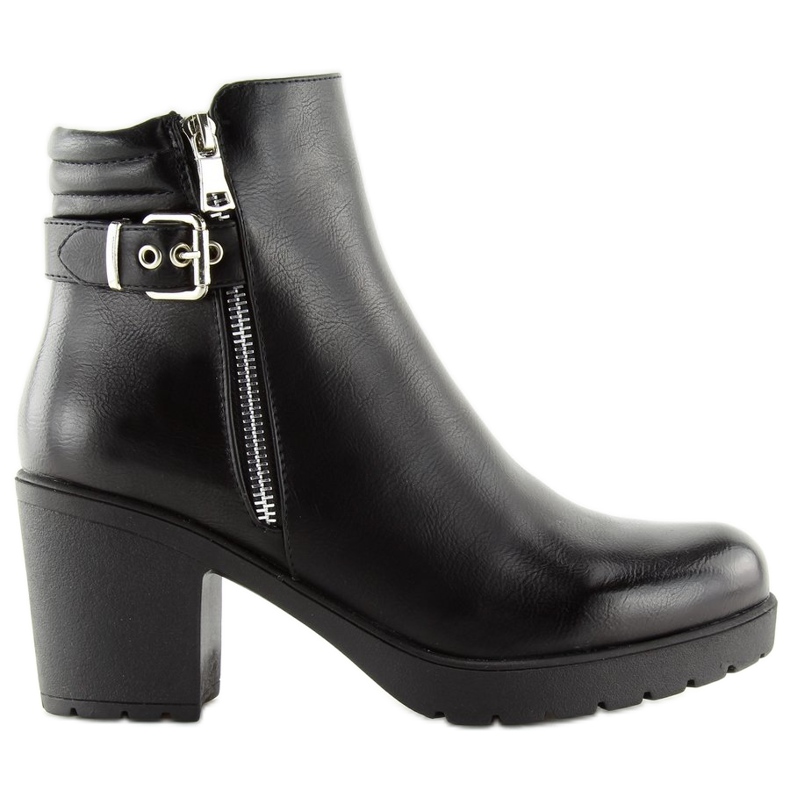 Cizme negre cu toc larg NS027P Negru Cizme negre cu toc larg NS027P Negru