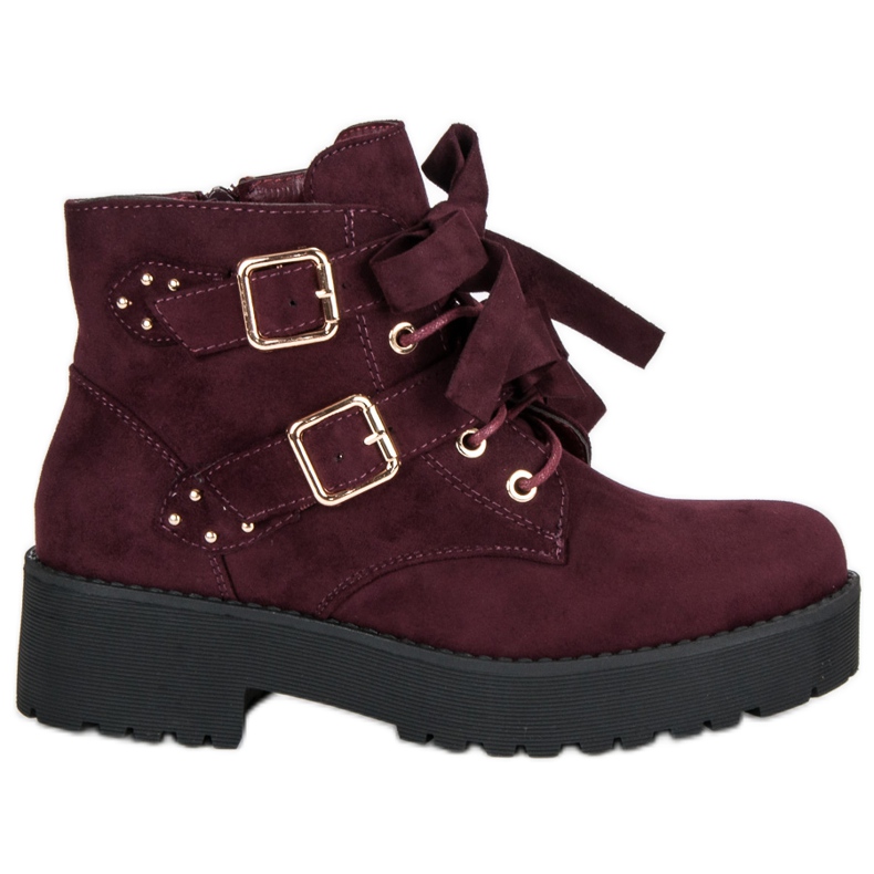 Cizme din piele de căprioară burgundă roșu