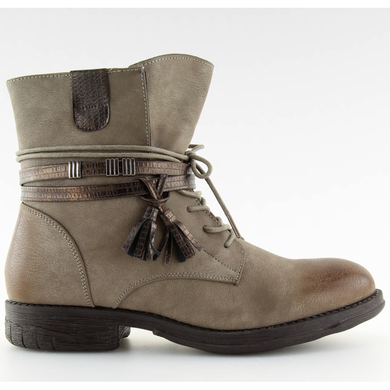 Cizme de femei bej și maro BH52-KB kaki Cizme de femei bej și maro BH52-KB kaki