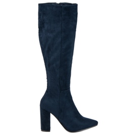 Small Swan Cizme cu toc înalt din piele de căprioară albastru