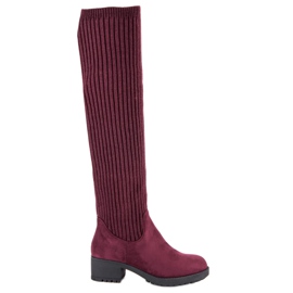Ideal Shoes Cizme burgundie montate roșu Ideal Shoes Cizme burgundie montate roșu