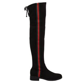 Cizme peste genunchi cu dungi negre HFN-0296-2 Negre negru Cizme peste genunchi cu dungi negre HFN-0296-2 Negre negru