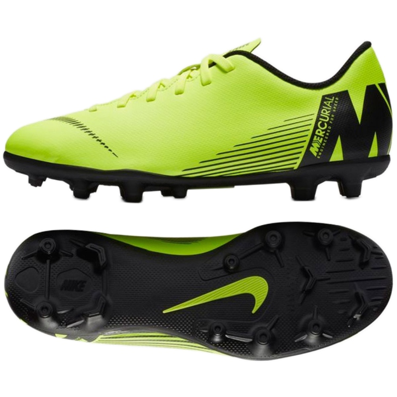 Pantofi de fotbal Nike Mercurial Vapor 12 Club Mg Jr AH7350-701 multicolor verde Pantofi de fotbal Nike Mercurial Vapor 12 Club Mg Jr AH7350-701 multicolor verde