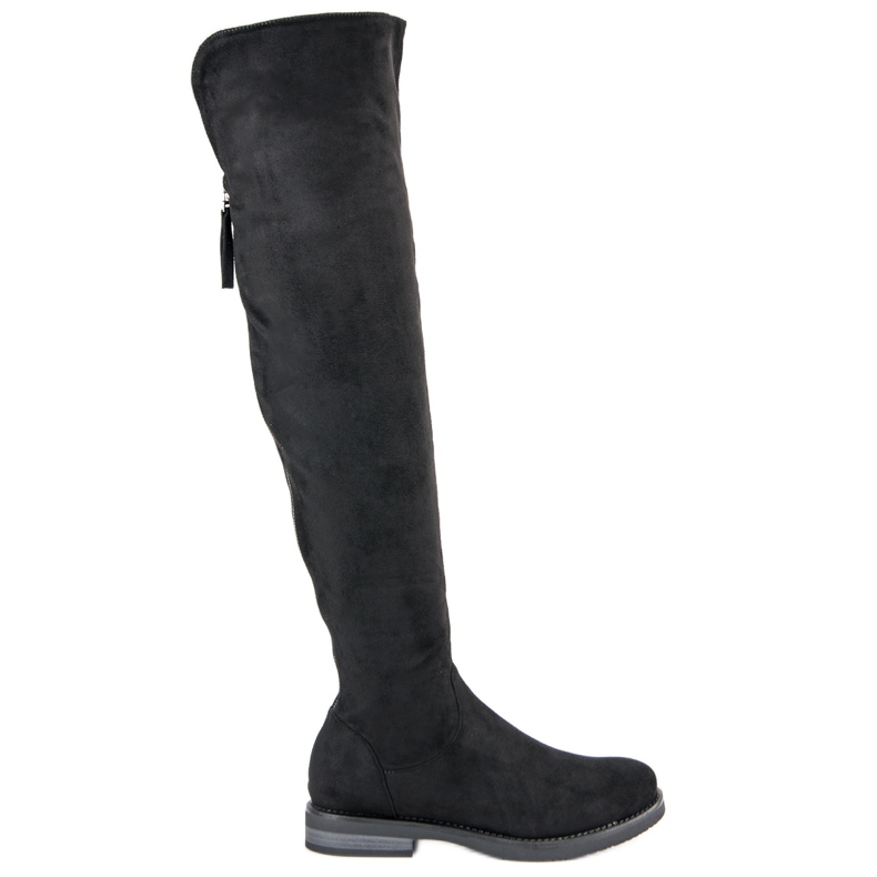 Cizme peste genunchi cu fermoar decorativ negru