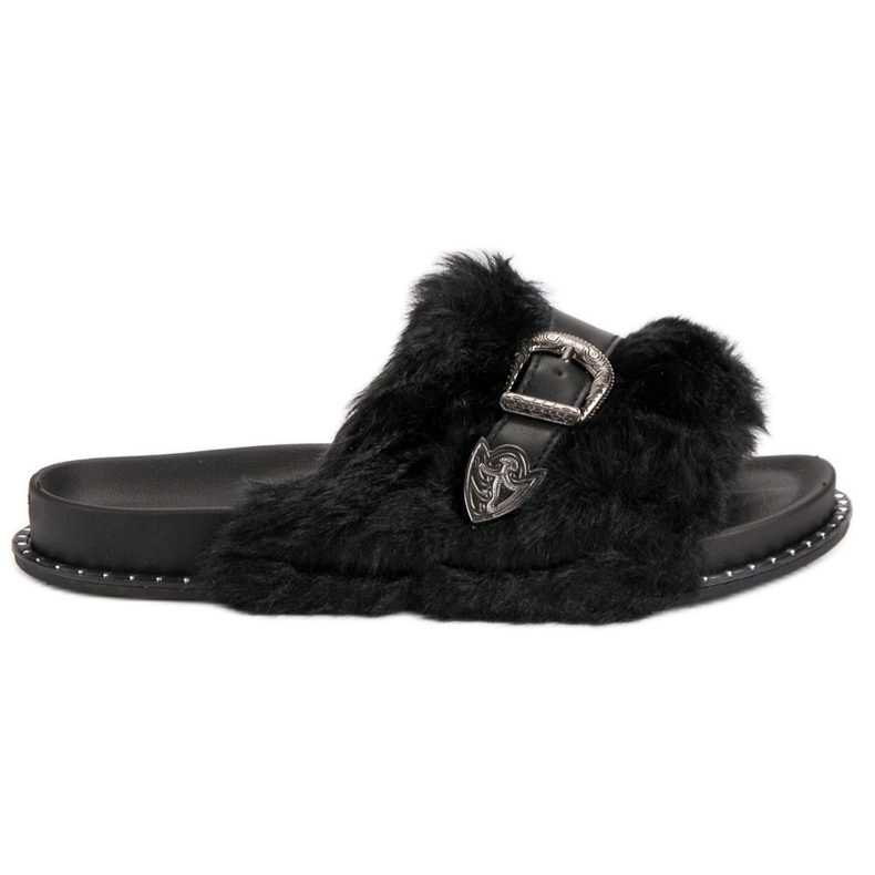Flip-flops la modă cu blană negru