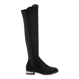 Super Me Cizme cu toc plat negru