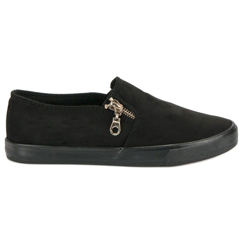 Sport Slipons din piele de căprioară cu fermoar negru