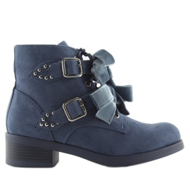 Cizme dantelate cu arcuri bleumarin C-7101 Denim albastru
