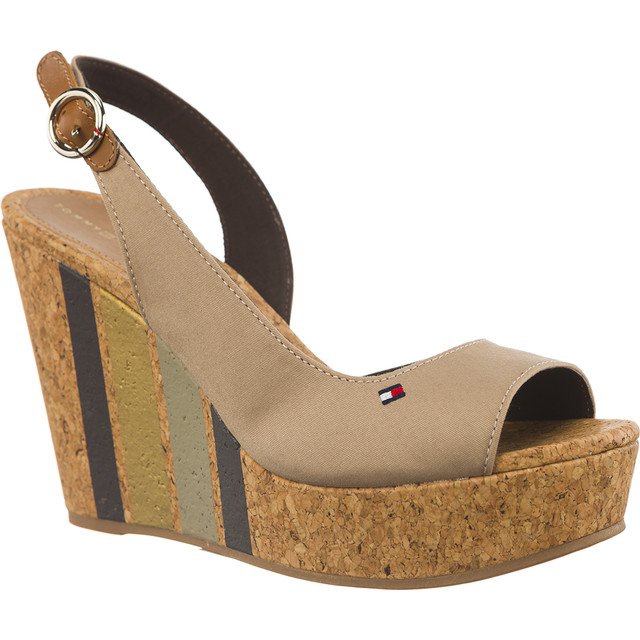 Tommy Hilfiger Wedge cu benzi imprimate 068 Cobblestone maro