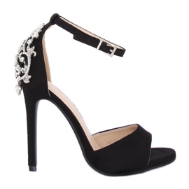 Sandale pe toc înalt cu pietre negru 9509-502 Negru