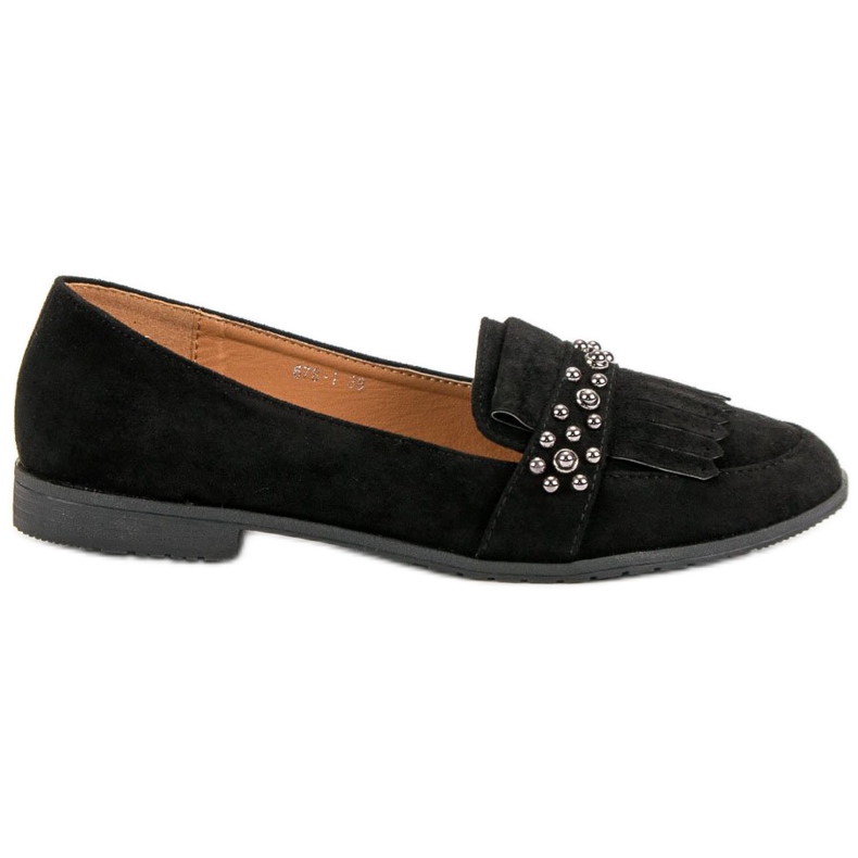 Laura Mode Mocasini negri cu pietre de stras negru