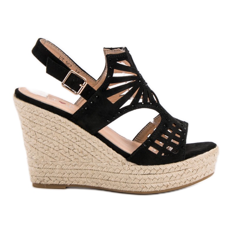 Top Shoes Sandale cu pene ajurate negru Top Shoes Sandale cu pene ajurate negru