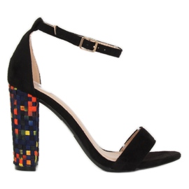 Sandale negre cu toc înalt 708-24 Negru multicolor