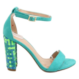 Sandale cu toc de menta 708-24 Albastru multicolor
