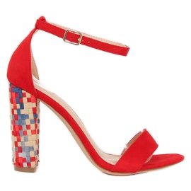 Sandale roșii cu toc înalt 708-24 Roșu multicolor roşu