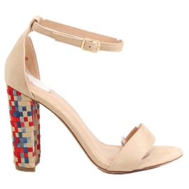 Sandale bej cu toc înalt 708-24 Bej maro multicolor