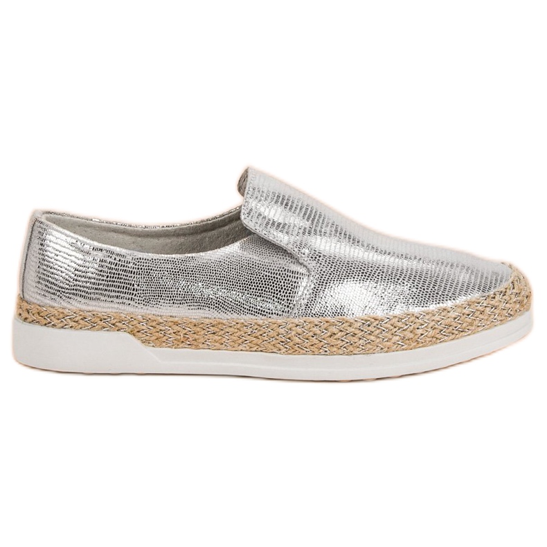 Filippo Espadrile din piele argintie gri