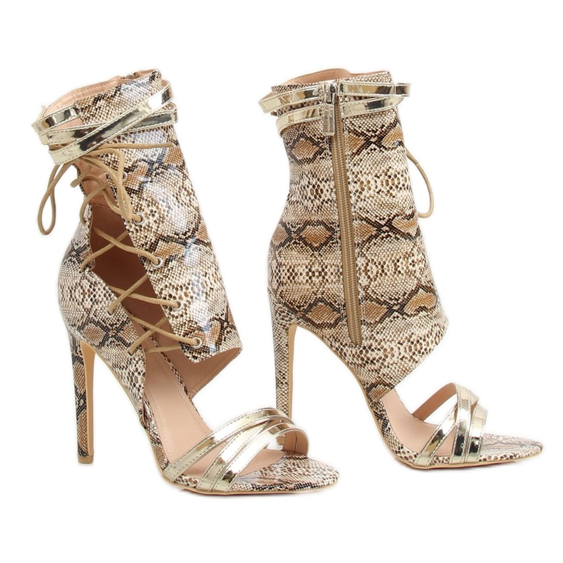 Piele de șarpe bej JR-041 Cizme nud maro multicolor