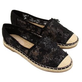 Espadrile din dantelă neagră MB188-225 Negru