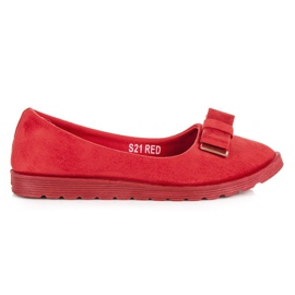 Balerini din piele de căprioară cu arc roșu