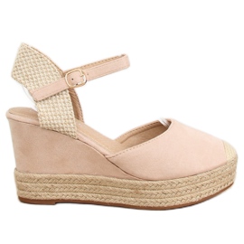 Espadrile pe pene bej și roz T331P Bej