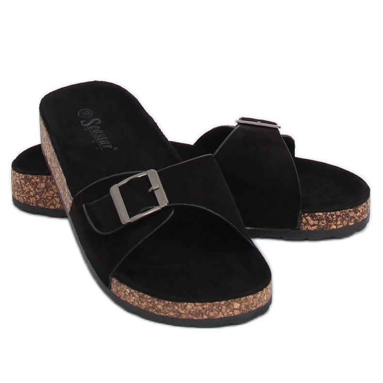 Papuci negri de piele intoarsa CK61P Papuci negri negru