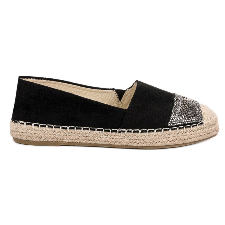 Small Swan Espadrile din piele de căprioară cu cristale negru