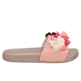 Papuci roz BG19 Champagne cu flori